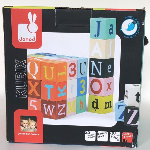Janod Wooden Kubix 40 Letters & Numbers Blocks - Picture 4 of 10